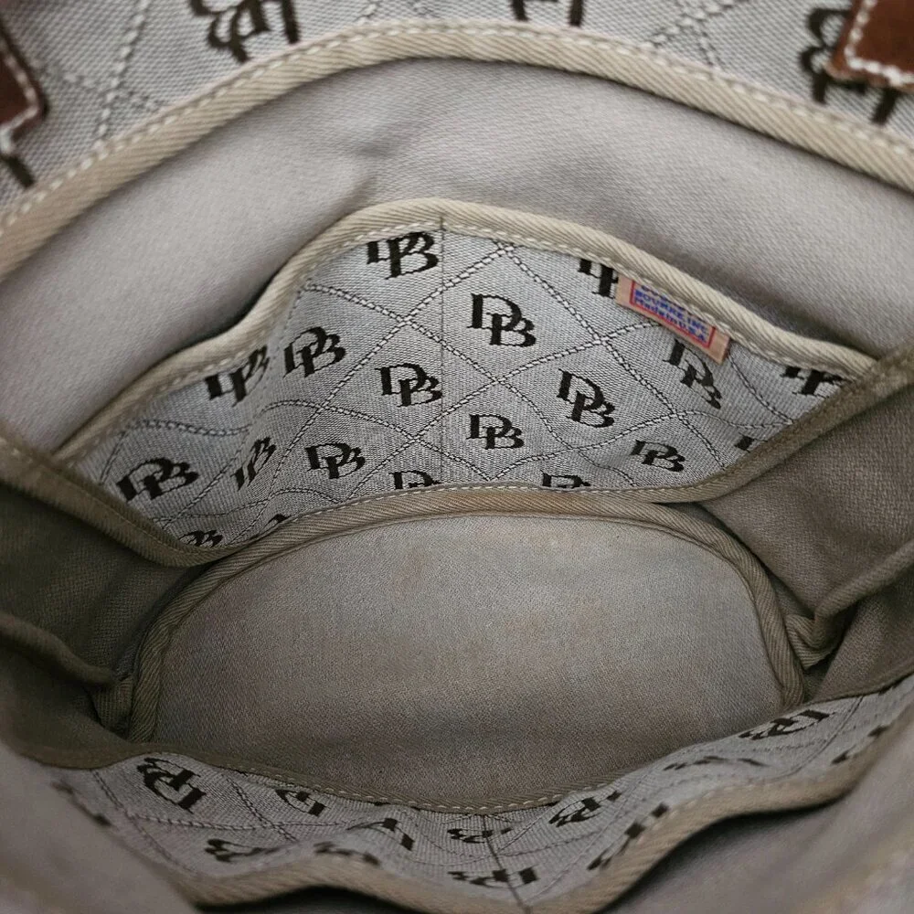 DOONEY & BOURKE Medium Tassel Brown Amber Leather Monogram Hobo Bucket Bag